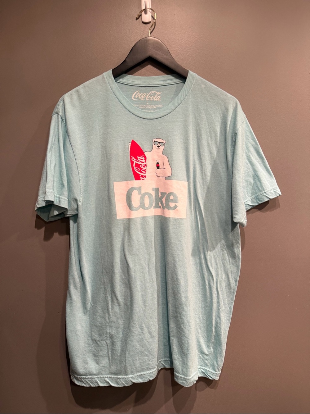 Coca Cola Catch The Wave Polar Bear Graphic T Shirt Men’s Large Blue Coke Tee